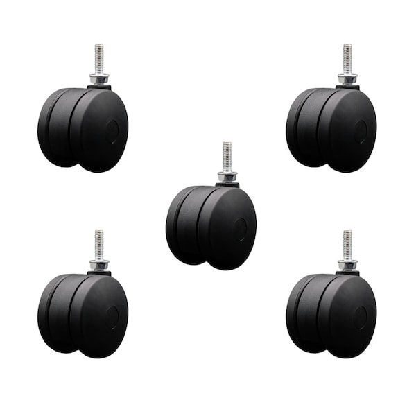 3'' Office Chair Casters Nylon Twin Wheel 5/16 Threaded Stem, 5PK